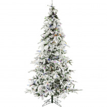 Christmas Time 7.5 ft. White Pine Snowy Artificial Christmas Tree with Multi-Color LED String Lighting and Holiday Soundtrack