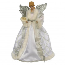 Angel 16 in. Silver and White Christmas Tree Topper with Harp