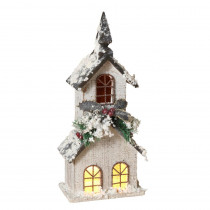 20 in. H Electric Lighted White Church
