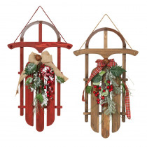 4 in. H Wood Holiday Sleighs (Set of 2)