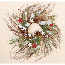 24 in. Snowy Twig Wreath with Stars