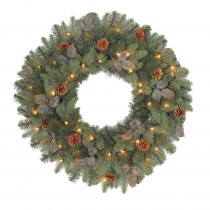 30 in. Greenland Artificial Wreath with 50 Clear Lights