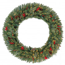 60 in. Battery-Operated Pre-Lit LED Artificial Winslow Fir Christmas Wreath with 560 Tips and 240 Warm White Lights
