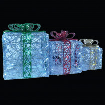 Spun Glitter LED Gift Boxes Wireframe Silhouette (Set of 3)