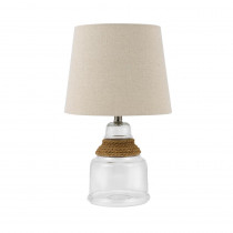 Catalina Lighting 16.25 in. Clear Glass Rope Accent Lamp with Linen Shade and LED Bulb Included