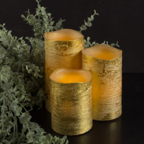 Lavish Home Distressed Metallic Gold Flameless Real Wax LED Candles with Remote (Set of 3)