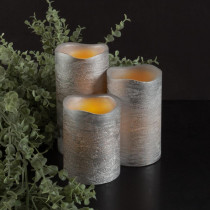Lavish Home Distressed Metallic Silver Flameless Real Wax LED Candles with Remote (Set of 3)