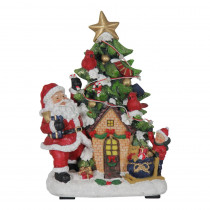 Exhart 9.5 in. Christmas Santa with Tree House Garden Decor