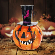 Exhart 16 in. Metal Pumpkin with Top Hat Candle Holder