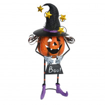Exhart 24 in. Metal Pumpkin with Witch Hat Candle Holder