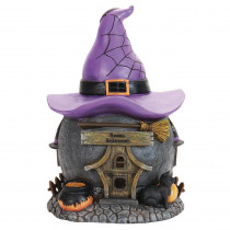 Exhart 12 in. Battery Powered Witch Hat Cottage with Timer