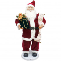 Fraser Hill Farm 36 in. Traditional Christmas Dancing Santa with Scroll and Velvet Toy Sack