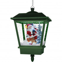 Fraser Hill Farm 18 in. Hanging Musical Lantern in Green Featuring Santa Scene and Snow Function