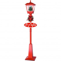 Fraser Hill Farm 71 in. Musical Lantern Lamp Post in Red Featuring Christmas Tree Scene and Snow Function