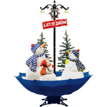 Fraser Hill Farm 67 in. Musical Snowman Family Scene with Blue Umbrella Base and Snow Function