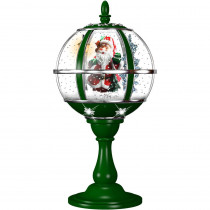 Fraser Hill Farm 23 in. Musical Tabletop Globe in Green Featuring Santa Scene and Snow Function