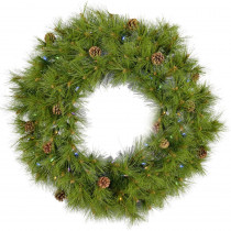 Fraser Hill Farm 36 in. Eastern Pine Artificial Holiday Wreath with Multi-Colored Battery-Operated LED String Lights