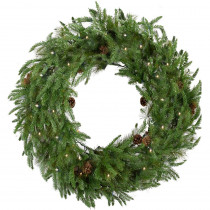 Fraser Hill Farm 36 in. Norway Pine Artificial Holiday Wreath with Clear Battery-Operated LED String Lights