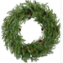 Fraser Hill Farm 36 in. Norway Pine Artificial Holiday Wreath with Multi-Colored Battery-Operated LED String Lights