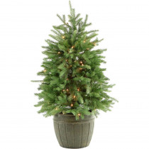 Fraser Hill Farm 4 ft. Pre-Lit Potted Pine Artificial Christmas Tree with 100 Clear Lights