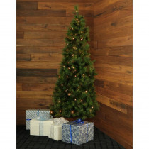 Fraser Hill Farm 7.5 ft. Pre-lit Canyon Pine Half-Wall or Corner Artificial Christmas Tree with 250 Clear Lights