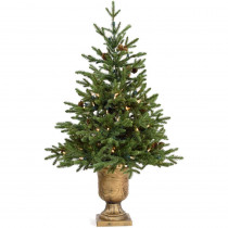 Fraser Hill Farm 3.6 ft. Noble Fir Artificial Tree with Metallic Urn Base and Battery-Operated LED String Lights