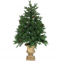 Fraser Hill Farm 4.8 ft. Noble Fir Artificial Tree with Metallic Urn Base and Battery-Operated Multi-Colored LED String Lights