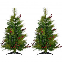 Fraser Hill Farm 4.8 ft. Newberry Pine Artificial Trees with Battery-Operated Multi-Colored LED String Lights (Set of 2)