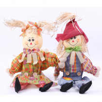 Gardenised 24 in. Sitting Scarecrow Sister and Brother Set with Red Hat