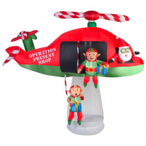 Gemmy 114.17 in. D x 57.09 in. W x 96.85 in. H Animated Inflatable Santa and Elves in Helicopter Scene