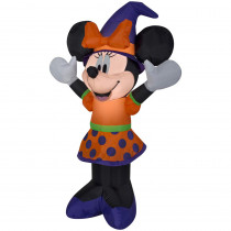 Gemmy 3.51 ft. Pre-Lit Inflatable Minnie in Orange and Purple Outfit and Witch Hat Airblown