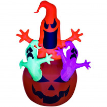 Gemmy 7 ft. Inflatable Halloween Pumpkin Jack Neon Ghost Trio