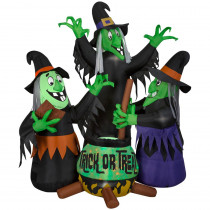 Gemmy 6 ft. Pre-Lit Inflatable Animated Projection with Sound-Fire and Ice-3-Witches and Cauldron (GGR) Airblown