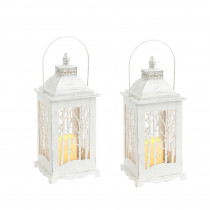 Gerson S/2 Lighted Metal and Glass Winter Forest Lanterns