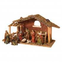 Gerson 7.87 in. H Resin Nativity Scene with Moss Stable (9-Set)