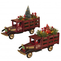 Gerson 9.5 in. H Lit Wooden Antique Trucks Hauling Christmas Tree and Cardinal Figurine