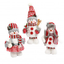 Gerson S/3 14 in. H Plush Red and Gray Holiday Snowman Figurines