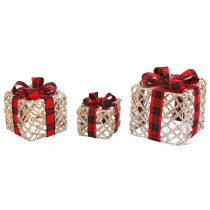 Gerson S/3 11.25 in. H Lighted Filigree Holiday Gift Boxes with Bows