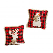 Gerson 13 in. Red and Black Plaid Holiday Throw Pillows with Fur