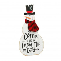 Gerson 31.5 in. H Standing Wooden Snowman Porch Sign with Plaid Scarf and Easel