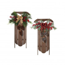 Gerson 29 in. H Wood Hanging Sleigh Wall Hangings with Pine and Berry Accent