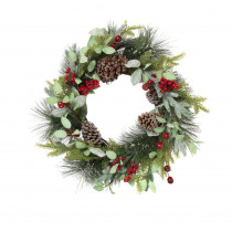 Gerson 24 in. D Frosted Pine Wreath with Pine Cones and Berries