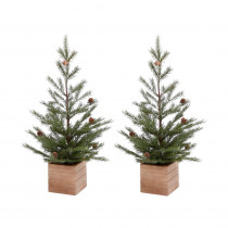 Gerson 24 in. H Pine Tree in Wood Panelled Box with Mini Pine Cones