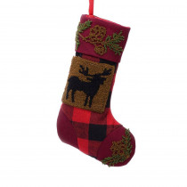 Glitzhome 19 in. Polyester/Acrylic Plaid Christmas Stocking with Rug Hooked Reindeer