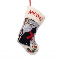 Glitzhome 19 in. Polyester/Acrylic Hooked Christmas Stocking with Cat Image