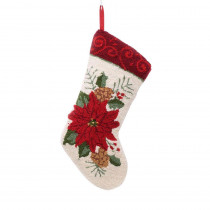 Glitzhome 19 in. Polyester/Acrylic Hooked Christmas Stocking with Poinsettia
