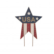 Glitzhome 24.02 in. H Patriotic Wooden Studded Star Yard Stake or Wall Decor
