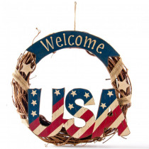 Glitzhome 13.98 in. H Patriotic Welcome USA Rattan Wreath