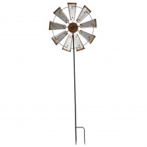 Glitzhome 69.41 in. H Farmhouse Metal Galvanized Wind Spinner Yard Stake or Wall Decor