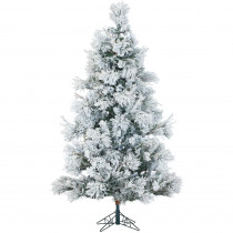 Fraser Hill Farm 9 ft. Pre-lit LED Flocked Snowy Pine Artificial Christmas Tree with Clear String Lights